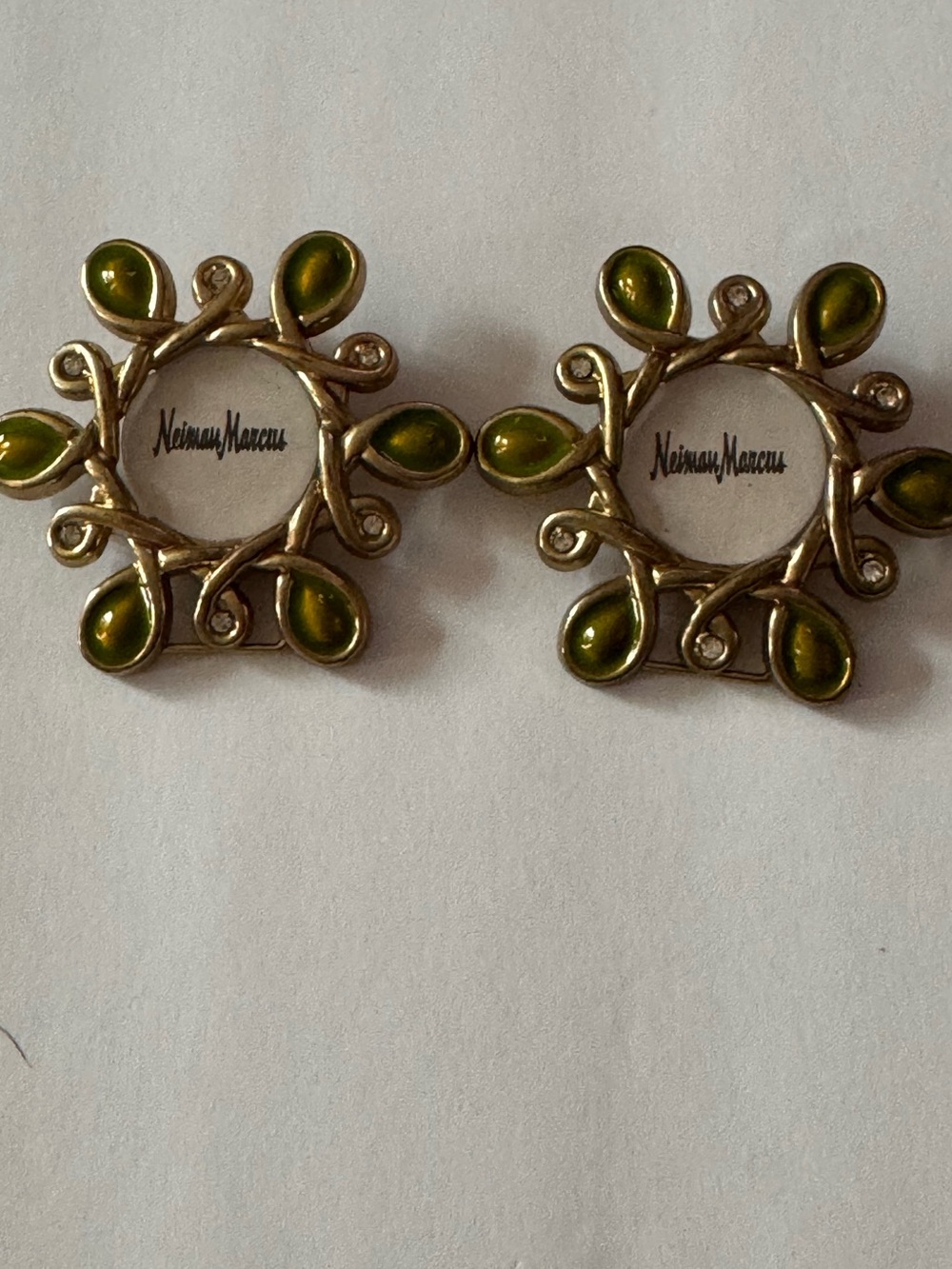 Jay Strongwater Neiman Marcus Gold-Tone Olive Enamel mini picture frame set of 2